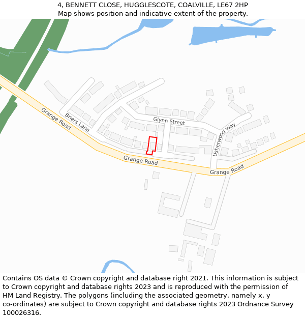 4, BENNETT CLOSE, HUGGLESCOTE, COALVILLE, LE67 2HP: Location map and indicative extent of plot