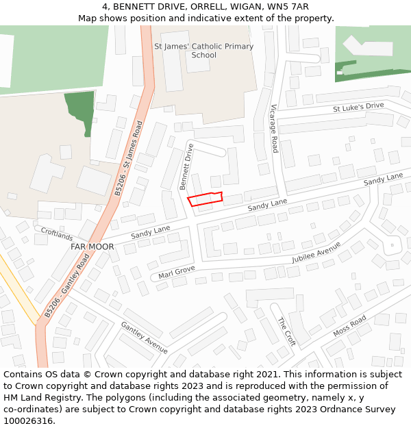 4, BENNETT DRIVE, ORRELL, WIGAN, WN5 7AR: Location map and indicative extent of plot