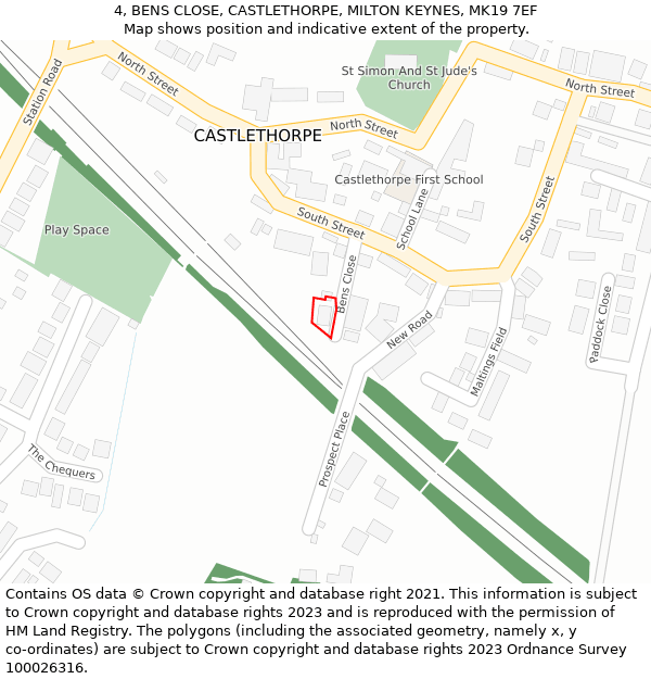 4, BENS CLOSE, CASTLETHORPE, MILTON KEYNES, MK19 7EF: Location map and indicative extent of plot