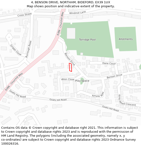 4, BENSON DRIVE, NORTHAM, BIDEFORD, EX39 1UX: Location map and indicative extent of plot