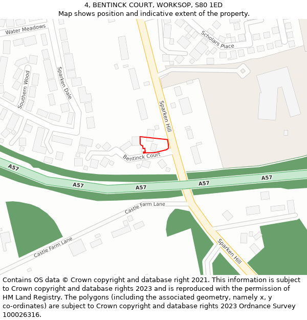 4, BENTINCK COURT, WORKSOP, S80 1ED: Location map and indicative extent of plot