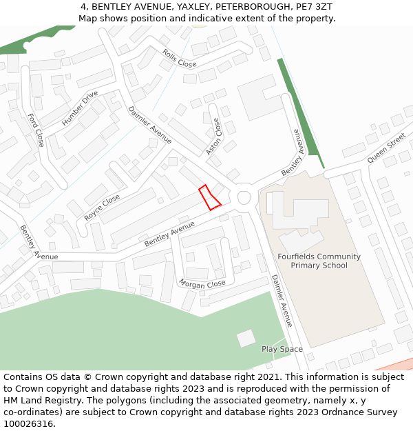 4, BENTLEY AVENUE, YAXLEY, PETERBOROUGH, PE7 3ZT: Location map and indicative extent of plot