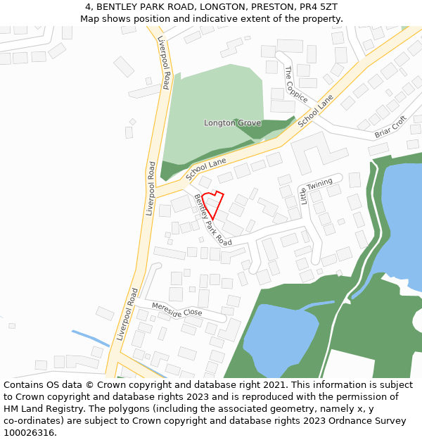 4, BENTLEY PARK ROAD, LONGTON, PRESTON, PR4 5ZT: Location map and indicative extent of plot
