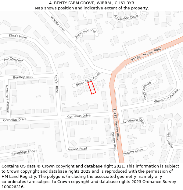 4, BENTY FARM GROVE, WIRRAL, CH61 3YB: Location map and indicative extent of plot