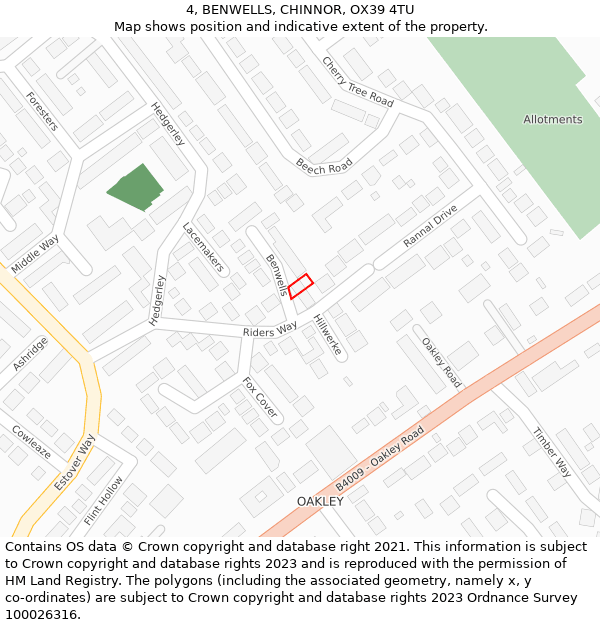 4, BENWELLS, CHINNOR, OX39 4TU: Location map and indicative extent of plot