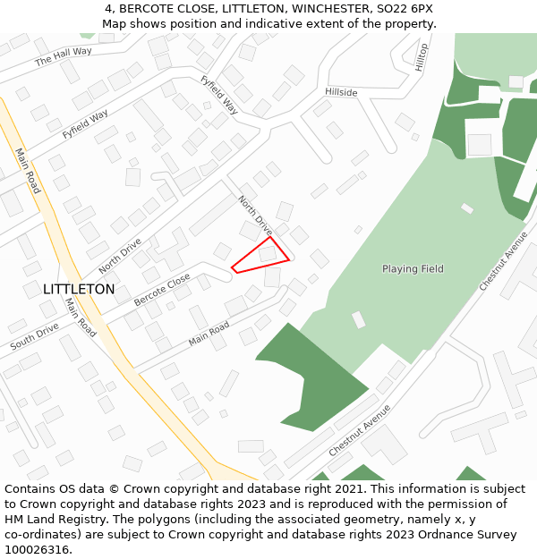 4, BERCOTE CLOSE, LITTLETON, WINCHESTER, SO22 6PX: Location map and indicative extent of plot