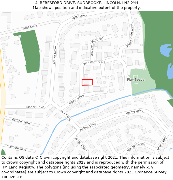 4, BERESFORD DRIVE, SUDBROOKE, LINCOLN, LN2 2YH: Location map and indicative extent of plot