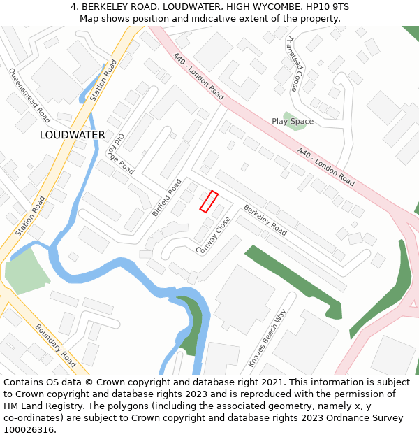 4, BERKELEY ROAD, LOUDWATER, HIGH WYCOMBE, HP10 9TS: Location map and indicative extent of plot