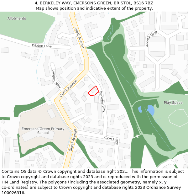 4, BERKELEY WAY, EMERSONS GREEN, BRISTOL, BS16 7BZ: Location map and indicative extent of plot