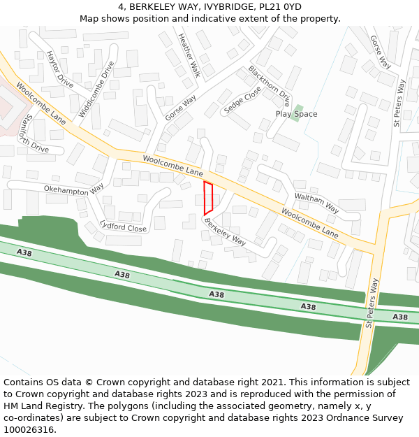 4, BERKELEY WAY, IVYBRIDGE, PL21 0YD: Location map and indicative extent of plot