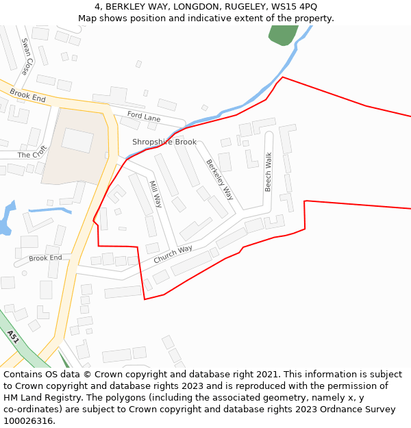 4, BERKLEY WAY, LONGDON, RUGELEY, WS15 4PQ: Location map and indicative extent of plot