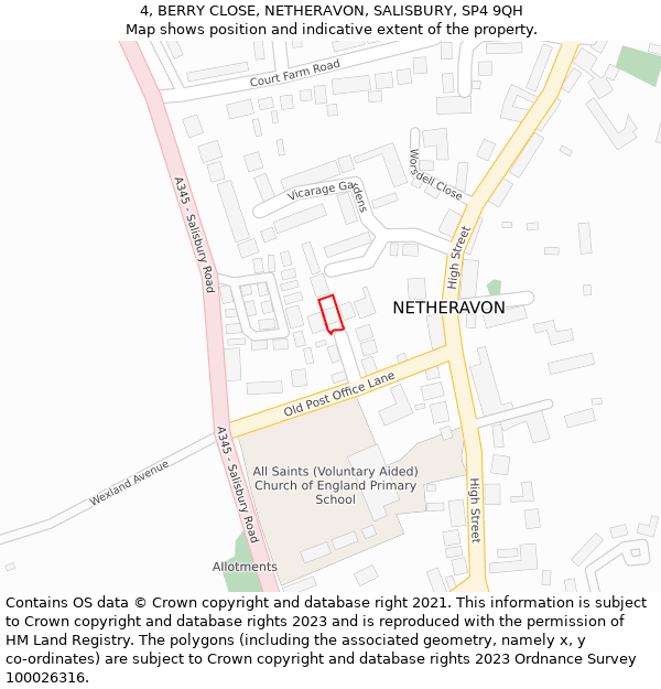 4, BERRY CLOSE, NETHERAVON, SALISBURY, SP4 9QH: Location map and indicative extent of plot