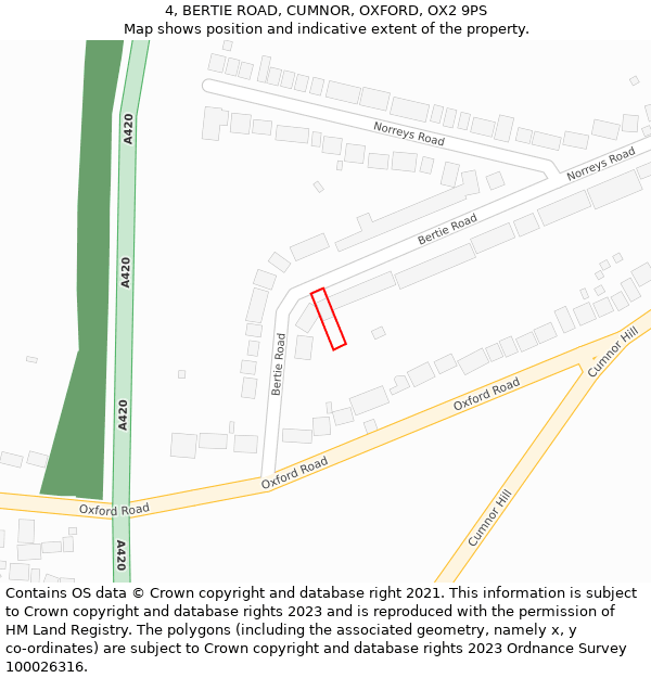 4, BERTIE ROAD, CUMNOR, OXFORD, OX2 9PS: Location map and indicative extent of plot