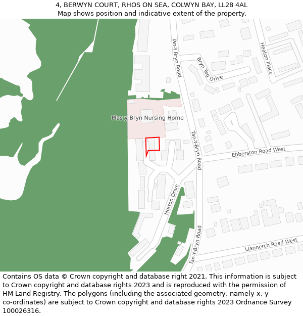 4, BERWYN COURT, RHOS ON SEA, COLWYN BAY, LL28 4AL: Location map and indicative extent of plot