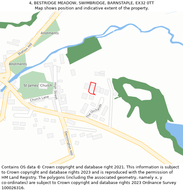 4, BESTRIDGE MEADOW, SWIMBRIDGE, BARNSTAPLE, EX32 0TT: Location map and indicative extent of plot