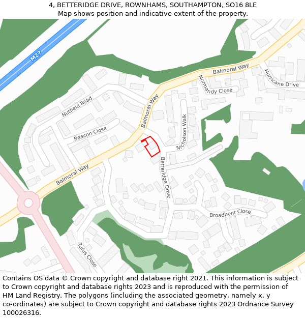 4, BETTERIDGE DRIVE, ROWNHAMS, SOUTHAMPTON, SO16 8LE: Location map and indicative extent of plot