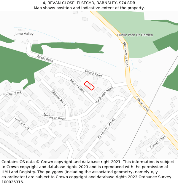 4, BEVAN CLOSE, ELSECAR, BARNSLEY, S74 8DR: Location map and indicative extent of plot