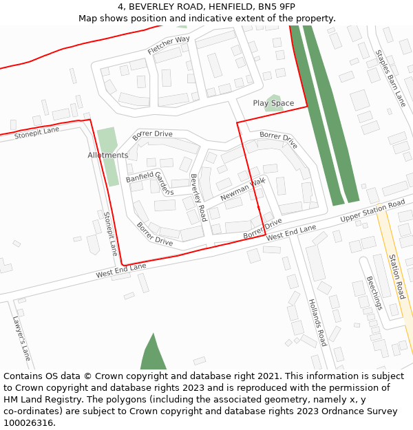 4, BEVERLEY ROAD, HENFIELD, BN5 9FP: Location map and indicative extent of plot