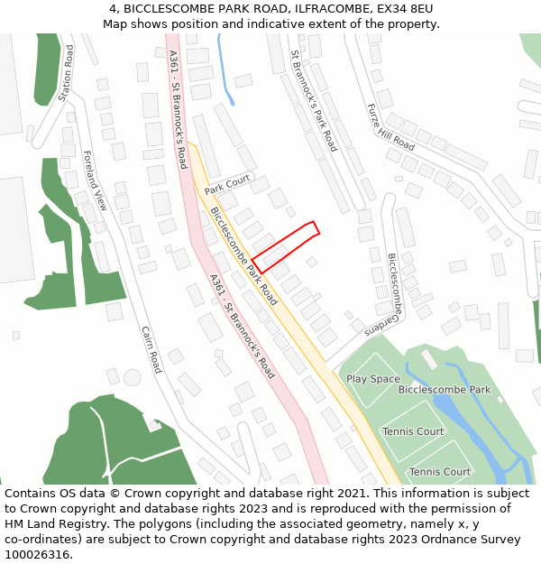 4, BICCLESCOMBE PARK ROAD, ILFRACOMBE, EX34 8EU: Location map and indicative extent of plot