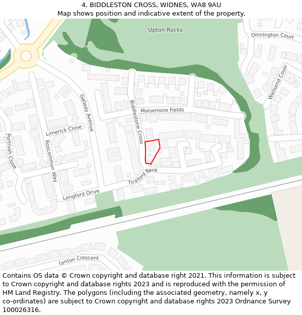 4, BIDDLESTON CROSS, WIDNES, WA8 9AU: Location map and indicative extent of plot