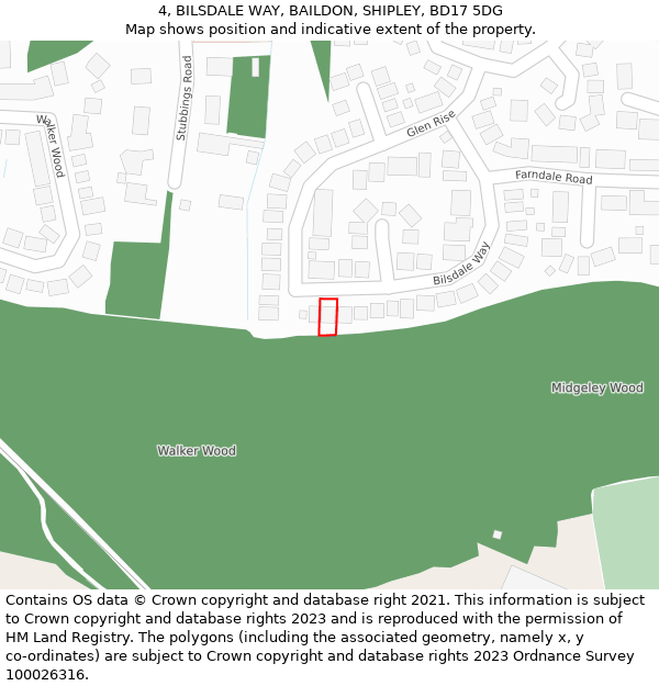 4, BILSDALE WAY, BAILDON, SHIPLEY, BD17 5DG: Location map and indicative extent of plot