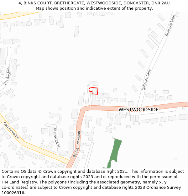 4, BINKS COURT, BRETHERGATE, WESTWOODSIDE, DONCASTER, DN9 2AU: Location map and indicative extent of plot