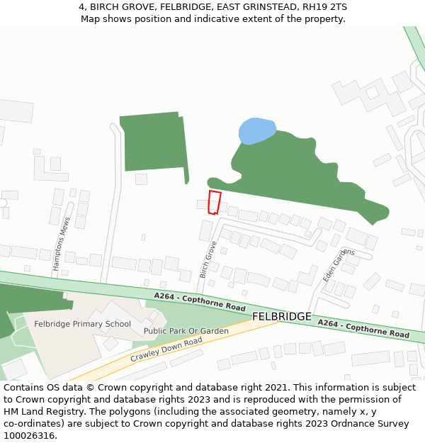 4, BIRCH GROVE, FELBRIDGE, EAST GRINSTEAD, RH19 2TS: Location map and indicative extent of plot