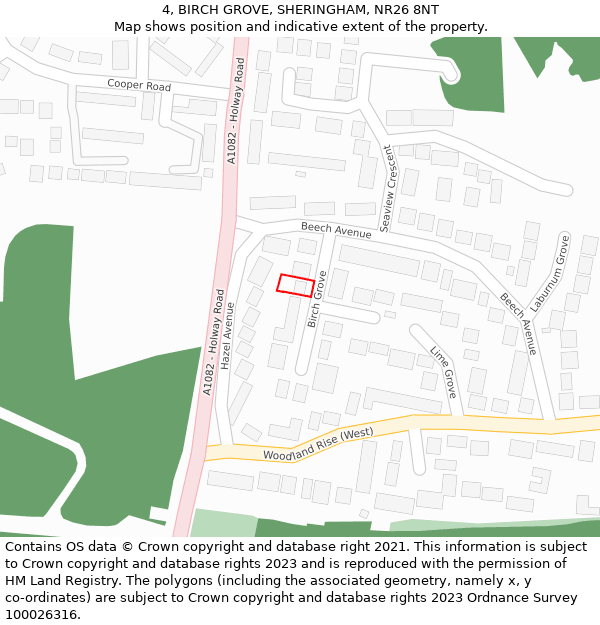 4, BIRCH GROVE, SHERINGHAM, NR26 8NT: Location map and indicative extent of plot