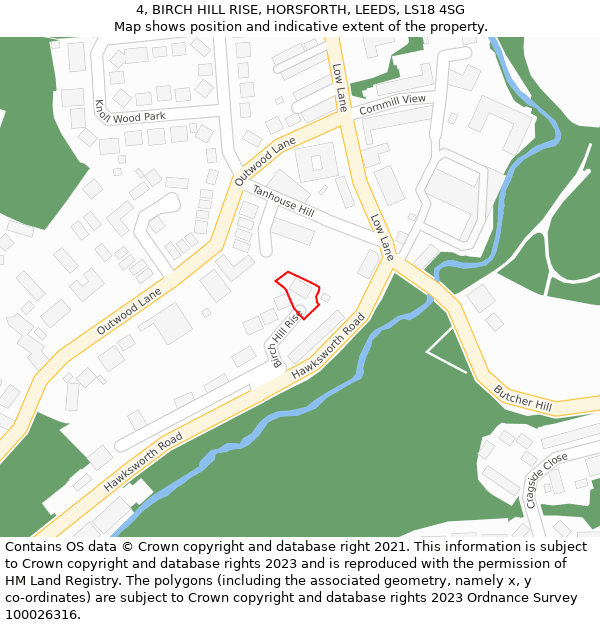 4, BIRCH HILL RISE, HORSFORTH, LEEDS, LS18 4SG: Location map and indicative extent of plot