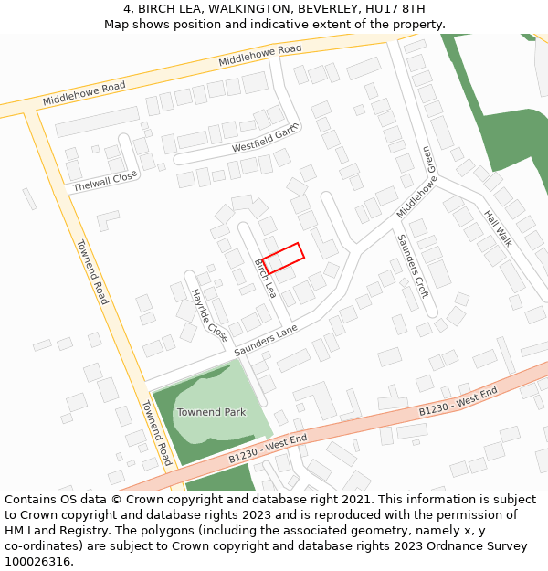 4, BIRCH LEA, WALKINGTON, BEVERLEY, HU17 8TH: Location map and indicative extent of plot