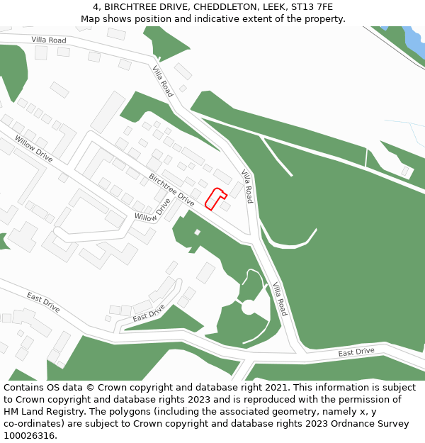 4, BIRCHTREE DRIVE, CHEDDLETON, LEEK, ST13 7FE: Location map and indicative extent of plot