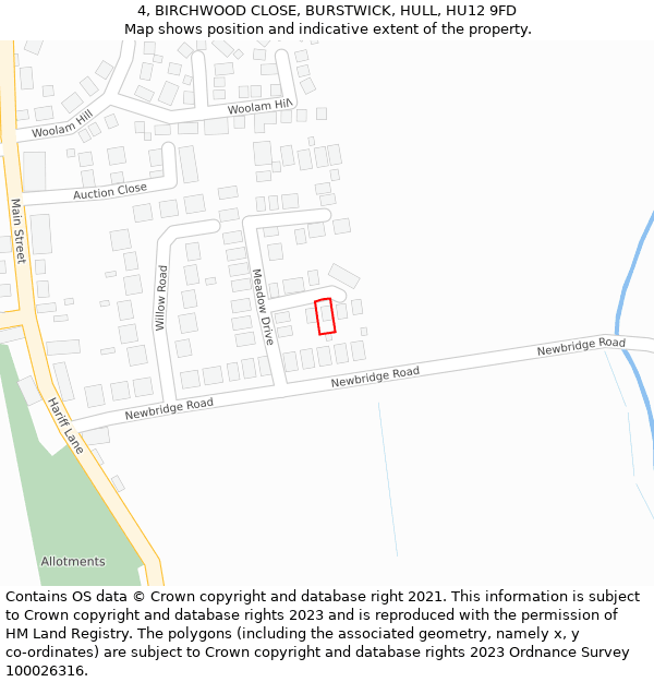 4, BIRCHWOOD CLOSE, BURSTWICK, HULL, HU12 9FD: Location map and indicative extent of plot