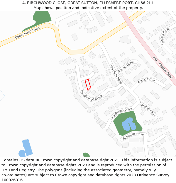 4, BIRCHWOOD CLOSE, GREAT SUTTON, ELLESMERE PORT, CH66 2HL: Location map and indicative extent of plot