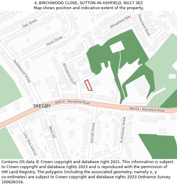 4, BIRCHWOOD CLOSE, SUTTON-IN-ASHFIELD, NG17 3EZ: Location map and indicative extent of plot