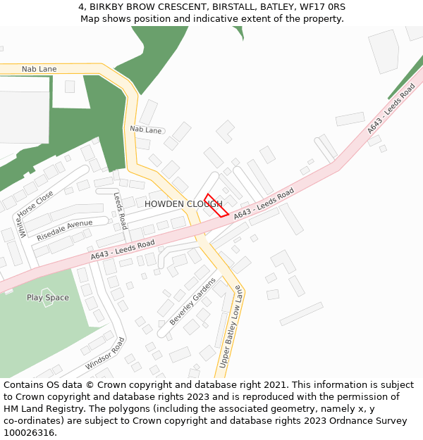 4, BIRKBY BROW CRESCENT, BIRSTALL, BATLEY, WF17 0RS: Location map and indicative extent of plot