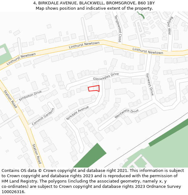 4, BIRKDALE AVENUE, BLACKWELL, BROMSGROVE, B60 1BY: Location map and indicative extent of plot