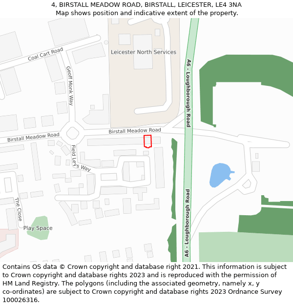 4, BIRSTALL MEADOW ROAD, BIRSTALL, LEICESTER, LE4 3NA: Location map and indicative extent of plot