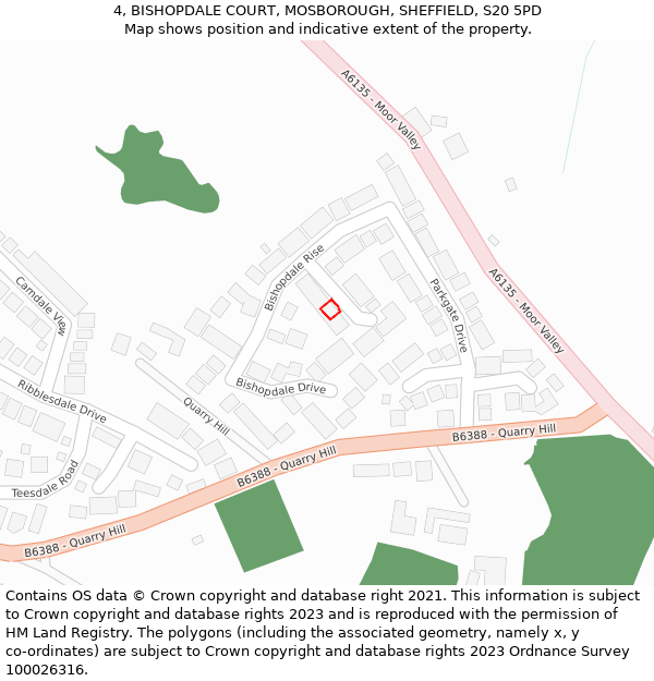 4, BISHOPDALE COURT, MOSBOROUGH, SHEFFIELD, S20 5PD: Location map and indicative extent of plot