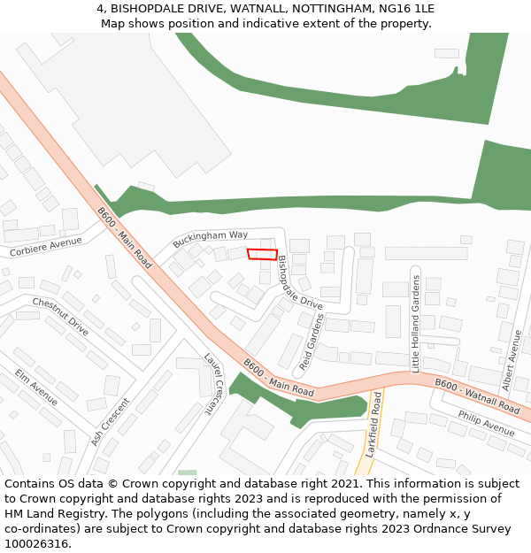 4, BISHOPDALE DRIVE, WATNALL, NOTTINGHAM, NG16 1LE: Location map and indicative extent of plot