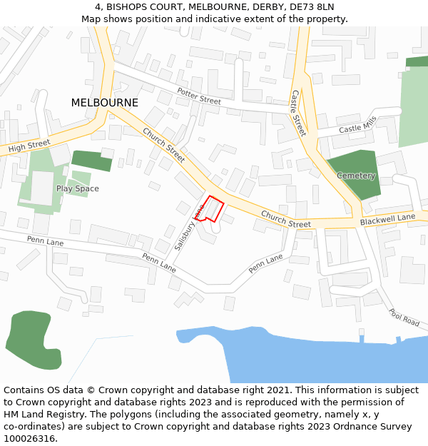 4, BISHOPS COURT, MELBOURNE, DERBY, DE73 8LN: Location map and indicative extent of plot