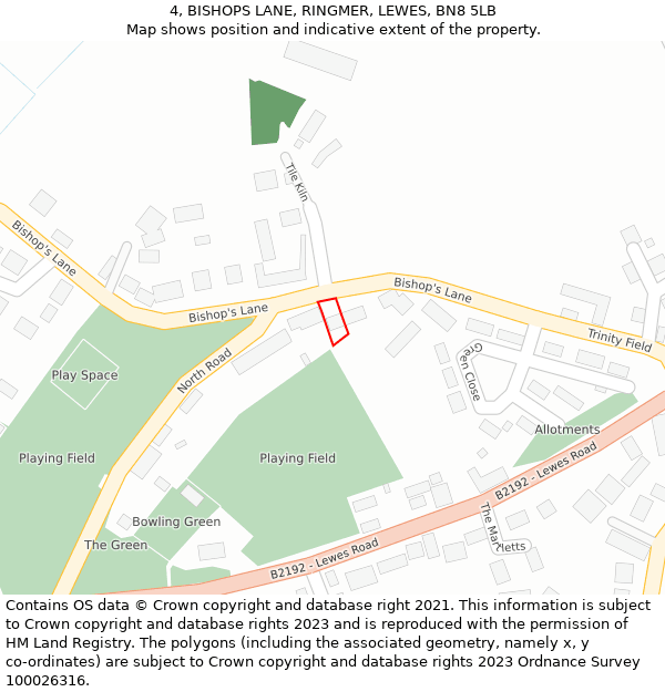 4, BISHOPS LANE, RINGMER, LEWES, BN8 5LB: Location map and indicative extent of plot