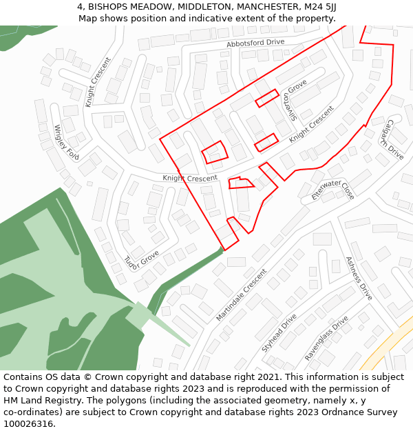 4, BISHOPS MEADOW, MIDDLETON, MANCHESTER, M24 5JJ: Location map and indicative extent of plot