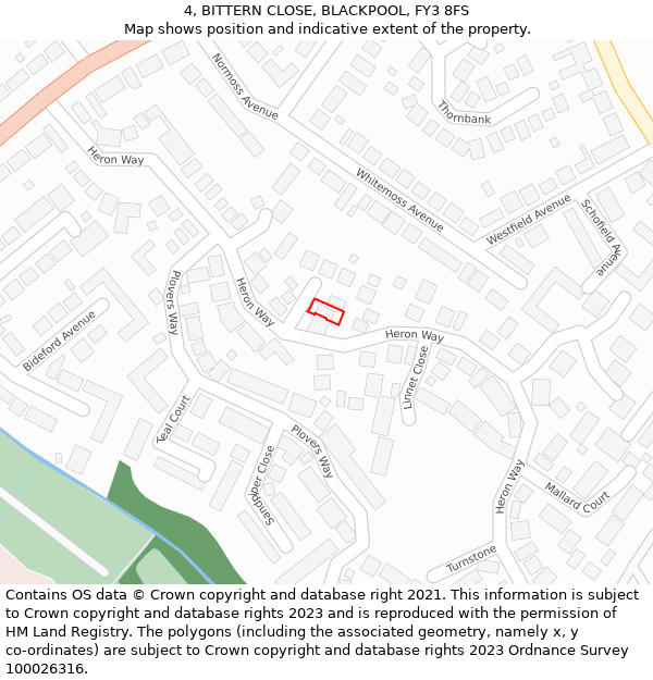 4, BITTERN CLOSE, BLACKPOOL, FY3 8FS: Location map and indicative extent of plot