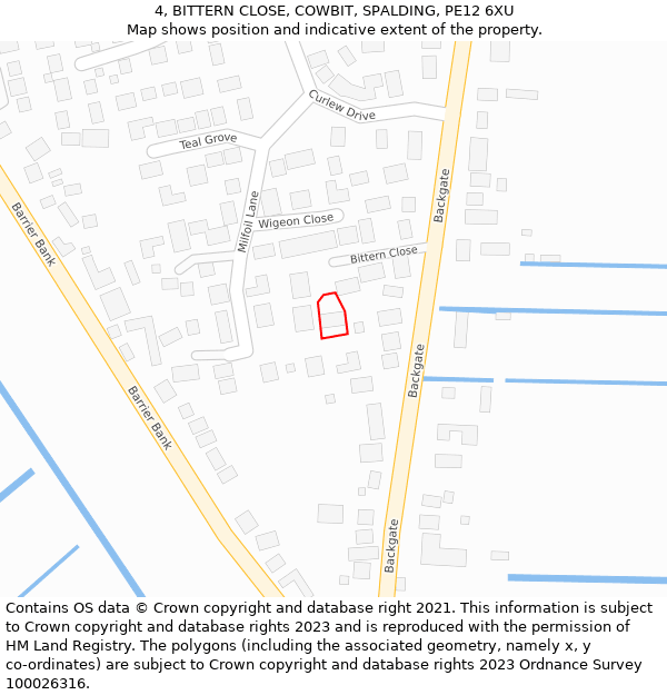 4, BITTERN CLOSE, COWBIT, SPALDING, PE12 6XU: Location map and indicative extent of plot