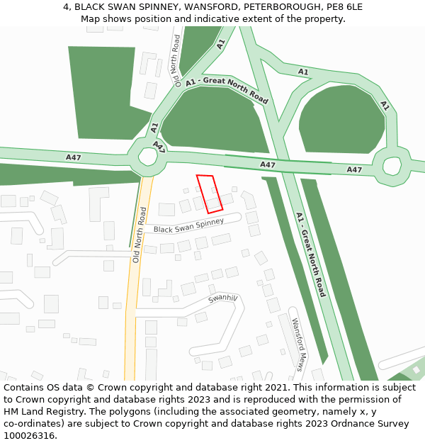 4, BLACK SWAN SPINNEY, WANSFORD, PETERBOROUGH, PE8 6LE: Location map and indicative extent of plot