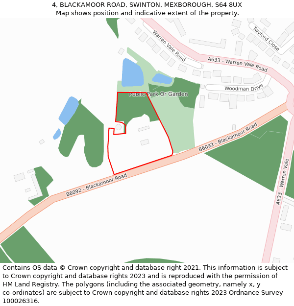 4, BLACKAMOOR ROAD, SWINTON, MEXBOROUGH, S64 8UX: Location map and indicative extent of plot