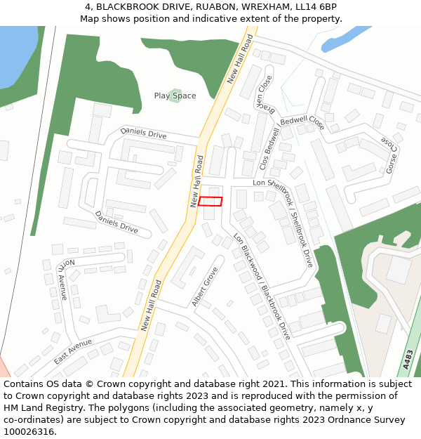 4, BLACKBROOK DRIVE, RUABON, WREXHAM, LL14 6BP: Location map and indicative extent of plot