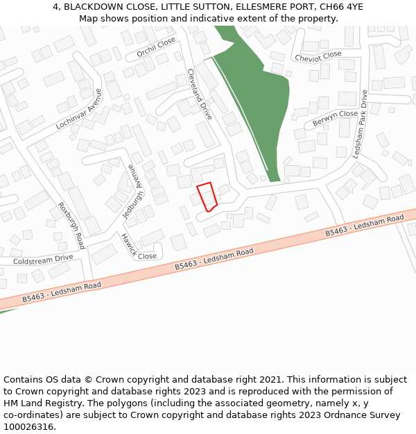 4, BLACKDOWN CLOSE, LITTLE SUTTON, ELLESMERE PORT, CH66 4YE: Location map and indicative extent of plot