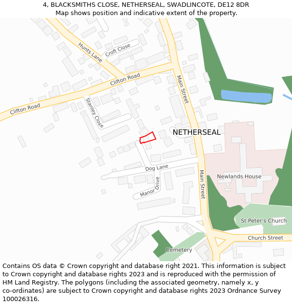 4, BLACKSMITHS CLOSE, NETHERSEAL, SWADLINCOTE, DE12 8DR: Location map and indicative extent of plot
