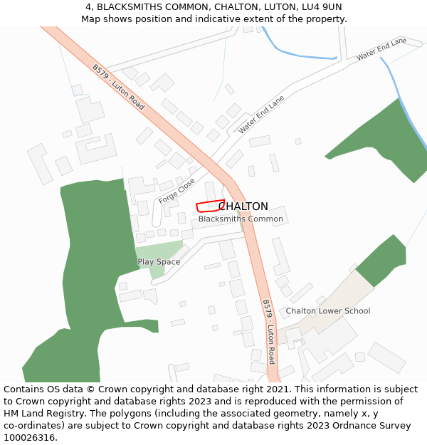 4, BLACKSMITHS COMMON, CHALTON, LUTON, LU4 9UN: Location map and indicative extent of plot